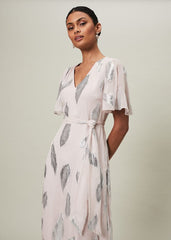 Larah Lurex Feather Jaquard Maxi Dress - Misty Mauve/Silver