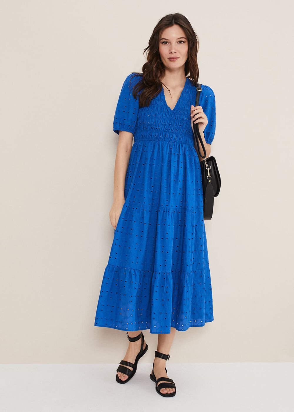 Gretta Broderie Midi Dress - Blue