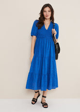 Gretta Broderie Midi Dress - Blue