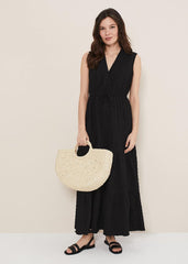 Anika Textured Sleeveless Midi Dress - Black
