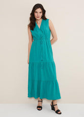 Anika Textured Sleeveless Midi Dress - Turquoise