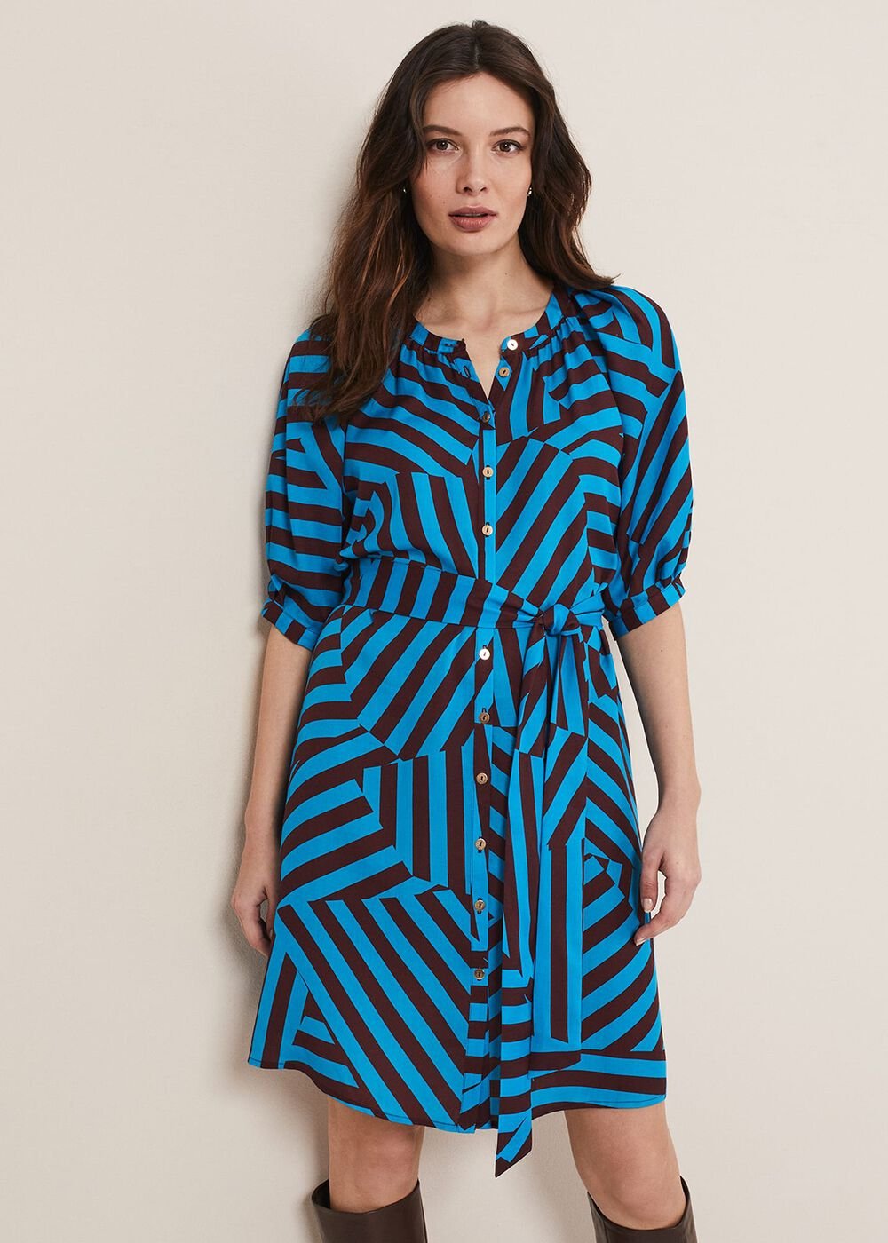 Rosella Striped Mini Dress - Blue/Chocolate