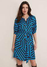 Rosella Striped Mini Dress - Blue/Chocolate