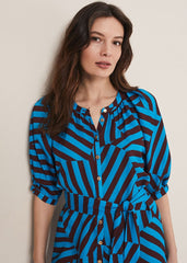 Rosella Striped Mini Dress - Blue/Chocolate