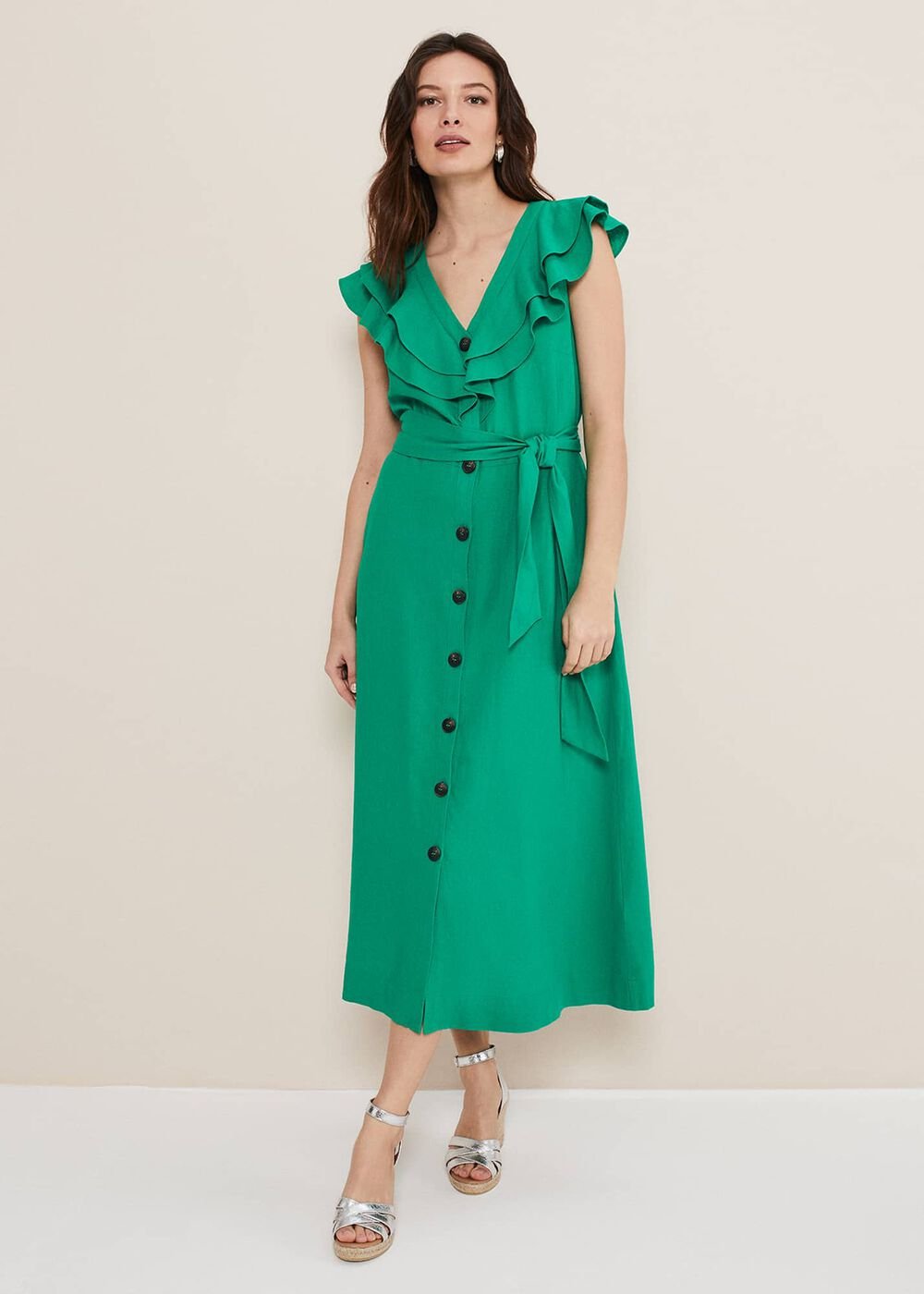 Jamilla Green Linen Midi Dress - Green