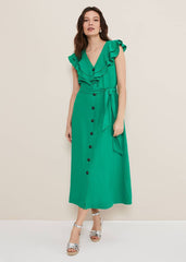 Jamilla Green Linen Midi Dress - Green