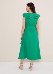 Jamilla Green Linen Midi Dress - Green