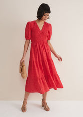 Gretta Broderie Midi Dress - Pink