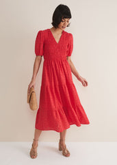 Gretta Broderie Midi Dress - Pink