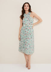 Portia Print Pleated Dress - Peppermint/Multi