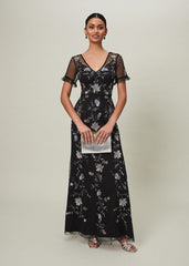 Sierra Sequin Floral Dress - Black