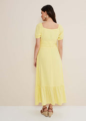 Maribella Linen Midi Dress - Lemon