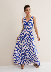 Artemis Jersey Print Maxi Dress - Azure Blue/Cream