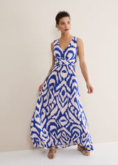 Artemis Jersey Print Maxi Dress - Azure Blue/Cream