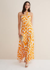 Maude Printed Jersey Maxi Dress - Orange/Cream