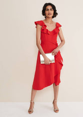 Tatiana Ruffle Wrap Midi Dress - Red