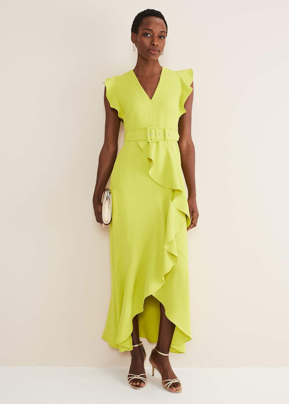 Phoebe Frill Maxi Dress - Lime