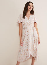 Julissa Gold Foil Wrap Dress - Cameo/Rose Gold