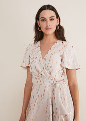 Julissa Gold Foil Wrap Dress - Cameo/Rose Gold