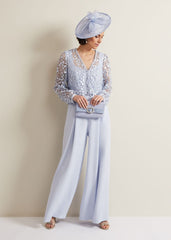 Mariposa Cream Lace Jumpsuit - Cornflower