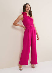 Luisa One Shoulder Jumpsuit - Magenta Pink