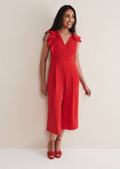 Petite Nicky Ruffle Jumpsuit - Fire