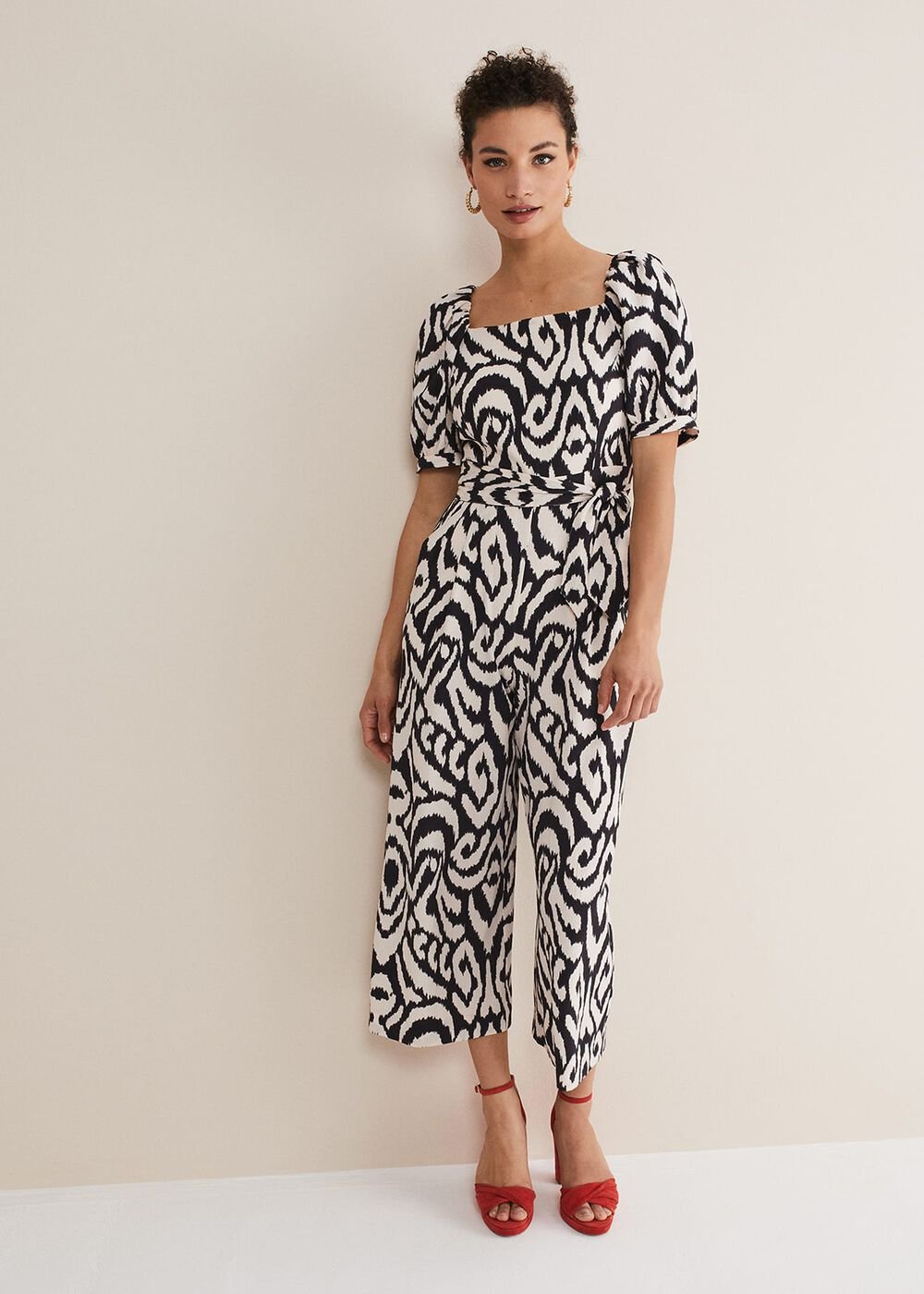 Sara Ikat Wide Leg Jumpsuit - Black/Cream
