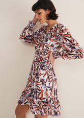 Melinda Leaf Print Mini Dress - Ivory/Multi