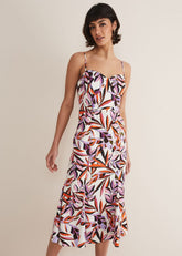 Sammie Leaf Print Fit And Flare Midi Dress - Ivory/Multi