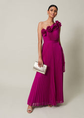 Minnie One Shoulder Pleated Maxi Dress - Magenta