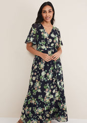 Petite Georgie Floral Tiered Maxi Dress - Navy/Multi