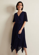 Kendall Pleated Midi Dress - Navy