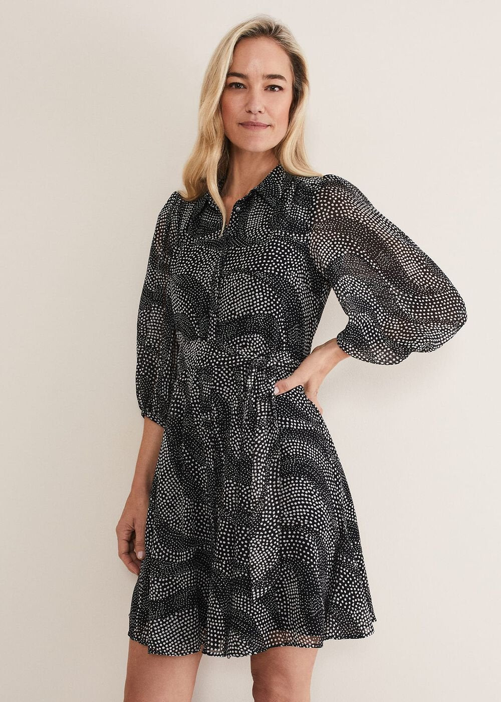 Miriam Chiffon Shirt Mini Dress - Black/Ivory
