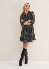 Miriam Chiffon Shirt Mini Dress - Black/Ivory