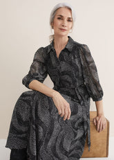 Miriam Chiffon Shirt Midi Dress - Black/Ivory