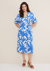 Sienna Cotton Two Colour Midi Dress - Blue/Ivory