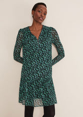 Dorathy Zig Zag Mesh Dress - Blue/Green