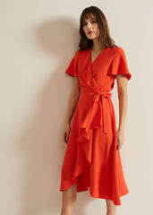 Julissa Ruffle Wrap Midi Dress - Vermillion