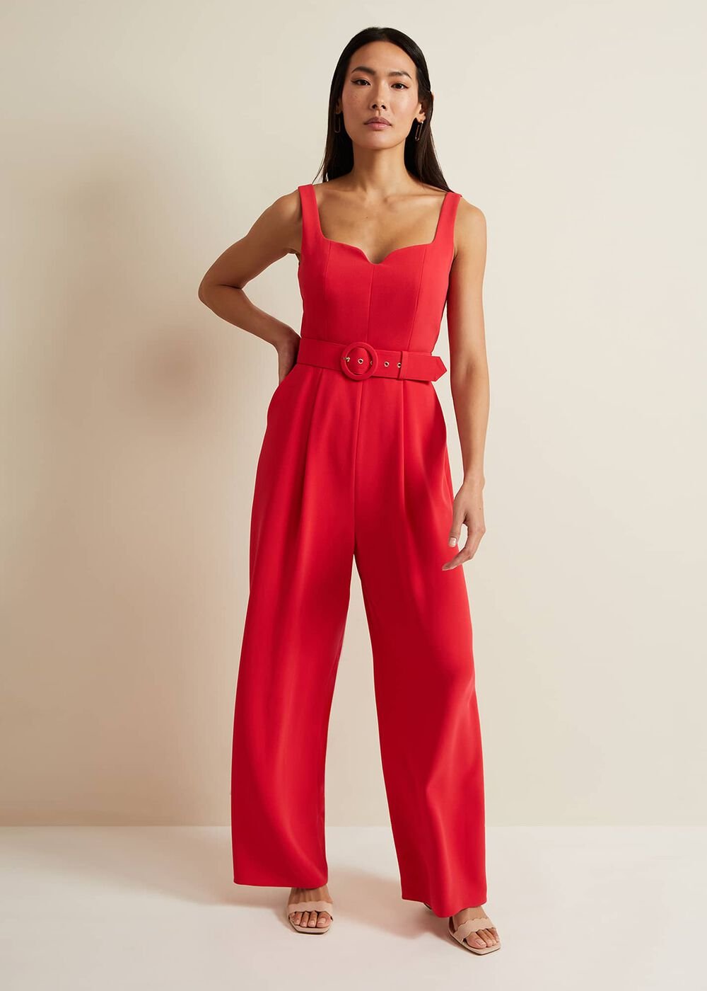 Charlize Belted Jumpsuit - Coral