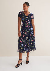 Lola Floral Tiered Midi Dress - Navy/Multi