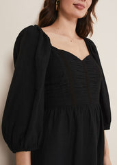 Shola Linen Ruched Bodice Dress - Black