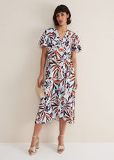 Julissa Ruffle Wrap Midi Dress - Aqua/Multi
