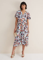 Julissa Ruffle Wrap Midi Dress - Aqua/Multi
