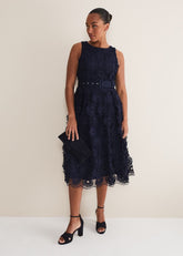 Flossy Lace Midi Dress - Navy