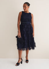 Flossy Lace Midi Dress - Navy