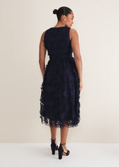 Flossy Lace Midi Dress - Navy