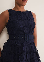 Flossy Lace Midi Dress - Navy
