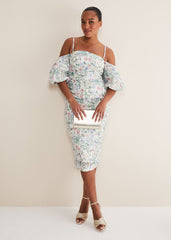 Stevie Floral Bodycon Midi Dress - Ivory/Multi