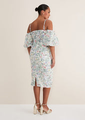 Stevie Floral Bodycon Midi Dress - Ivory/Multi