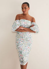 Stevie Floral Bodycon Midi Dress - Ivory/Multi